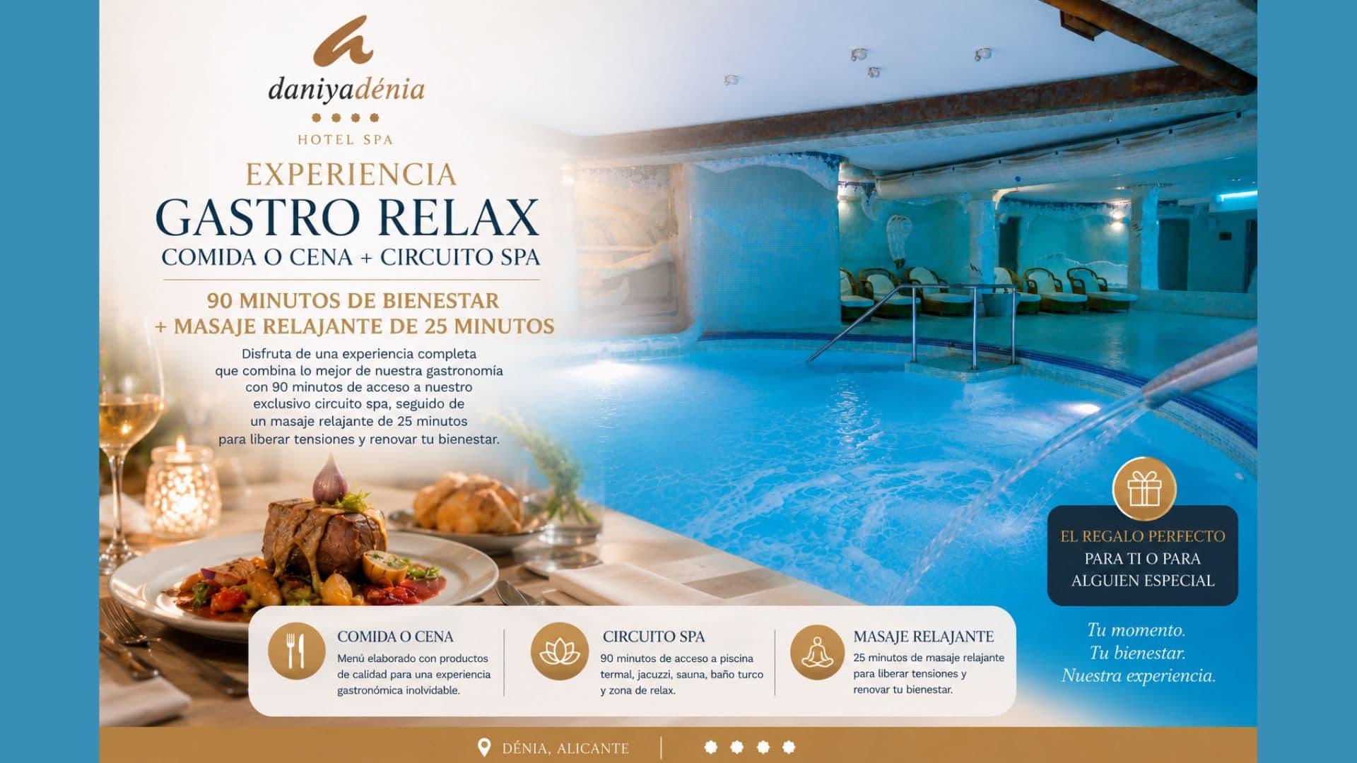 Experiencia Gastro Relax con masaje: comida/cena + circuito spa90min + masaje relajante 25' — Spa Daniya Dénia
